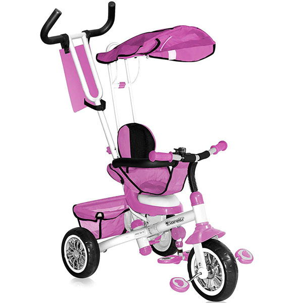 Tricikl sa ručkom i tendom B-30-1b pink/white 10050101603 - ODDO igračke