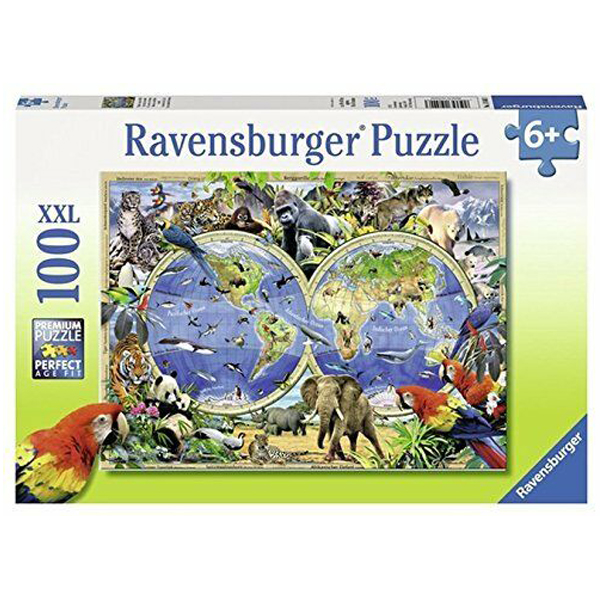 Ravensburger puzzle (slagalice) 100XXL- Mapa sveta sa životinjama RA10540 - ODDO igračke