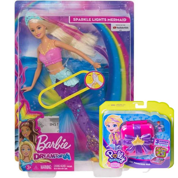 Barbie Lutka Dreamtopia morska sirena GFL82/GGX19 + Polly Pocket set iznenađenja GDK76 - ODDO igračke