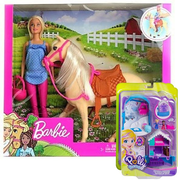 Barbie lutka set sa ponijem FXH13 + poklon set Polly Pocket Svet u džepu FRY35 - ODDO igračke