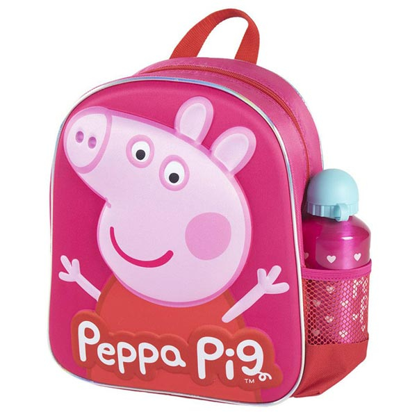 Ranac predškolski 3D+flašica Peppa prase Cerda 2100003590 crveno-roze - ODDO igračke