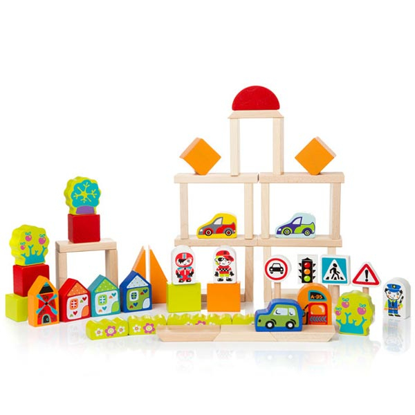 Cubika drvene kocke -konstruktori – Drveni gradić (55 elemenata) CU13913 - ODDO igračke