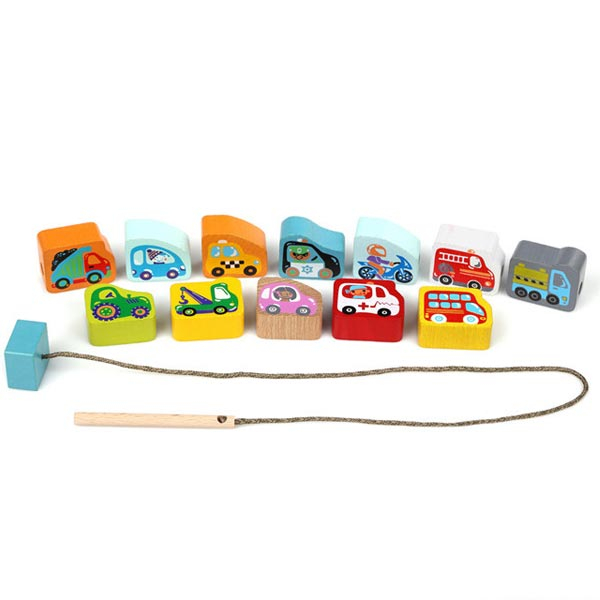 Cubika drvena igračka nizanje perli - automobila (13 elemenata) CU14316 - ODDO igračke
