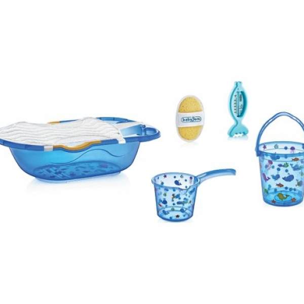 BabyJem Set za Kupanje Bebe (6 Delova) Blue (kadica, podloga,termometar, sundjer, bokal, kofica) 92-25405 - ODDO igračke