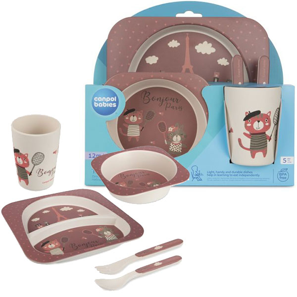 Canpol babies set za hranjenje 5 delova 9/227 - BONJOUR PARIS DARK RED - ODDO igračke