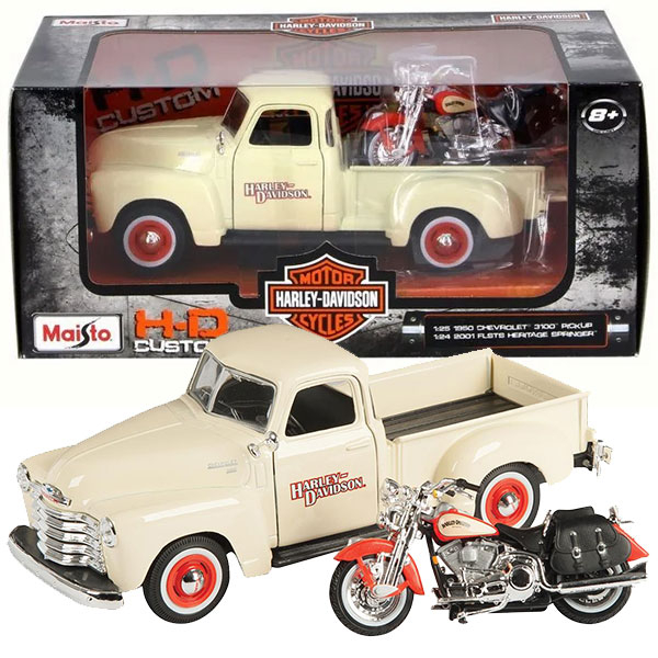 Maisto auto 1:25 1950 Chevrolet 3100 Pickup + 1:24 2001 FLSTS Heritage Springer 32194 - ODDO igračke